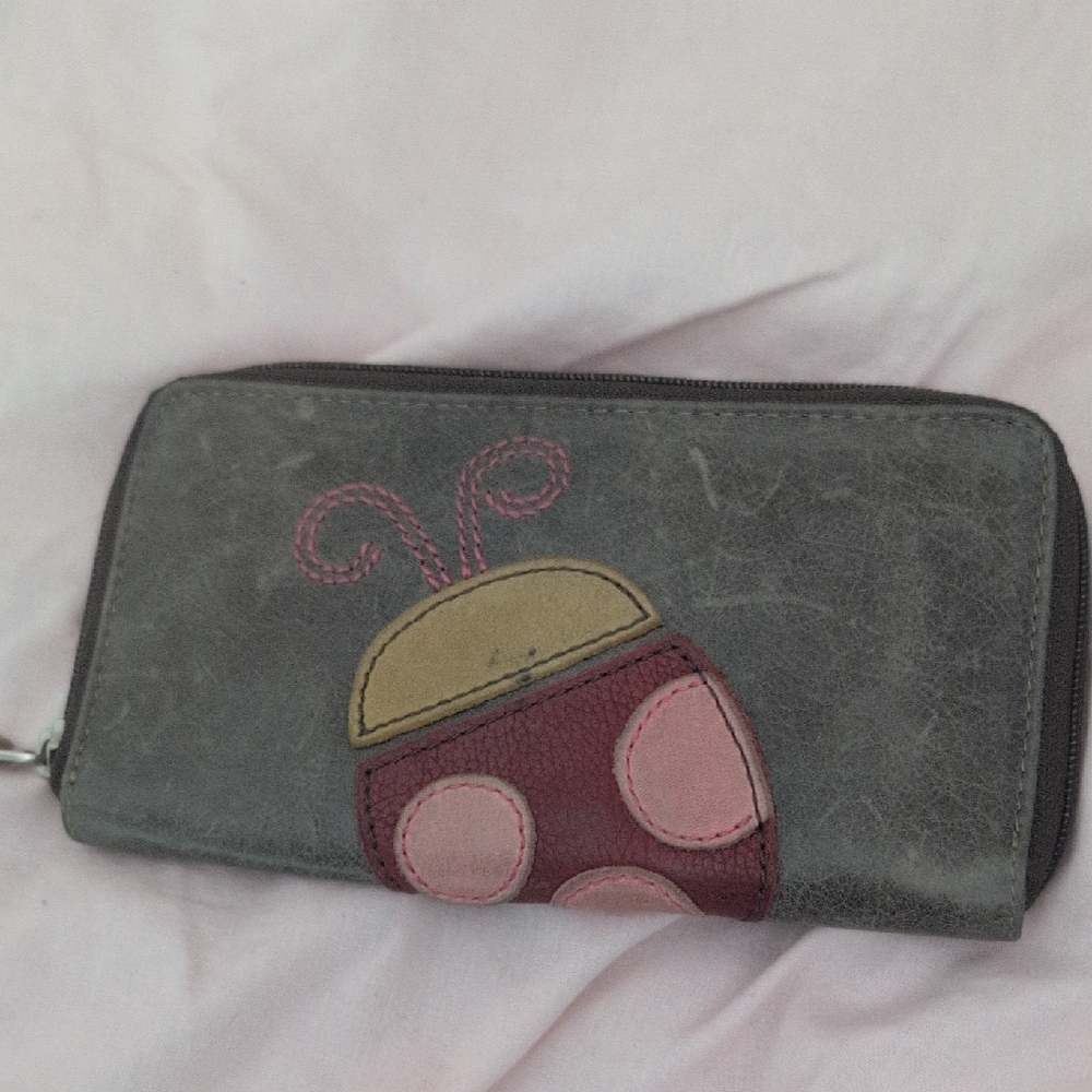 Gray Wallet with Ladybug Design